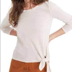 Madewell linen cream tie bottom long sleeve Tee